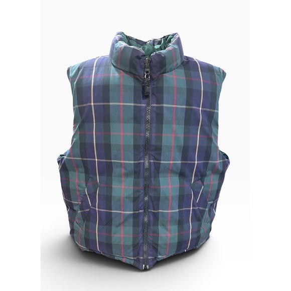 Eddie Bauer Other - Eddie Bauer Vintage Reversible Goose Down Puffer Vest Mens Large Plaid Green